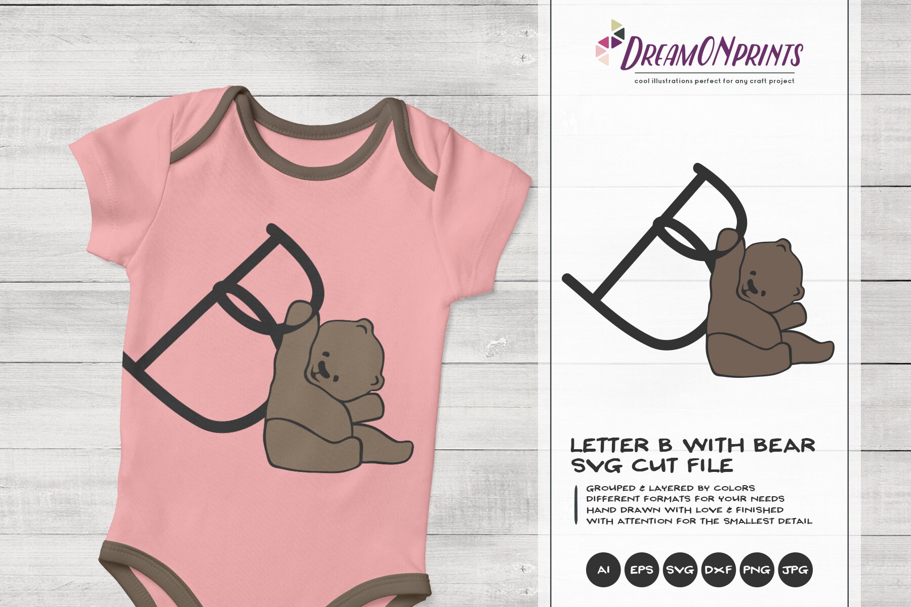 Download Monogram Letter B SVG Cut File | Alphabet Letter B with Bear