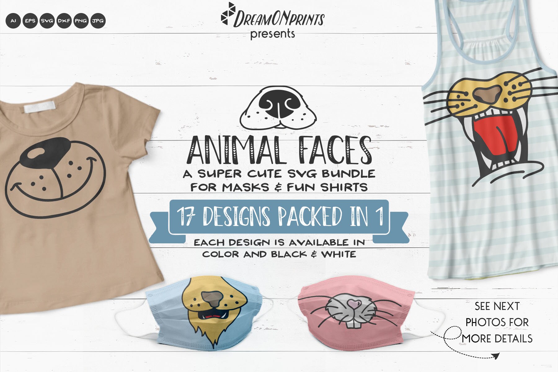 Download Animal SVG Bundle | Cute Animal Faces SVG| Face Mask Designs for Shirts and Fun Designs