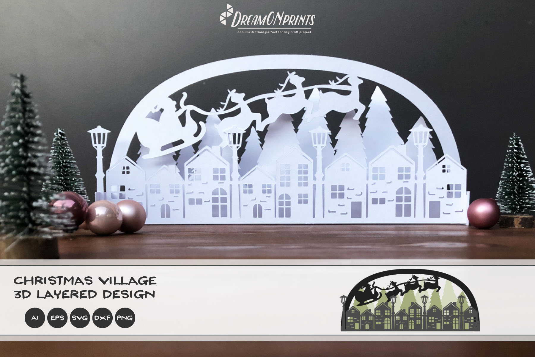 Download 3D Christmas Village SVG | Christmas SVG 3D Layered Design | Paper Cut SVG