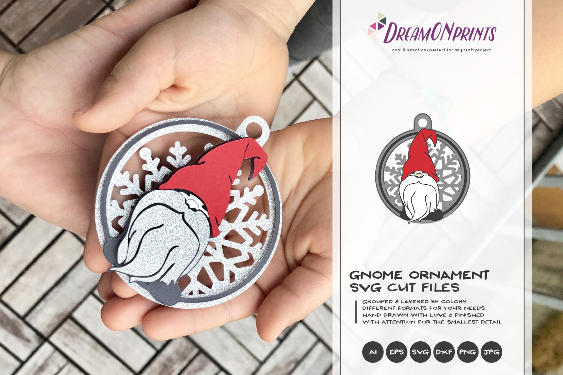 Christmas Gnome Ornament Christmas 3d Layered Design Paper Cut Ornament