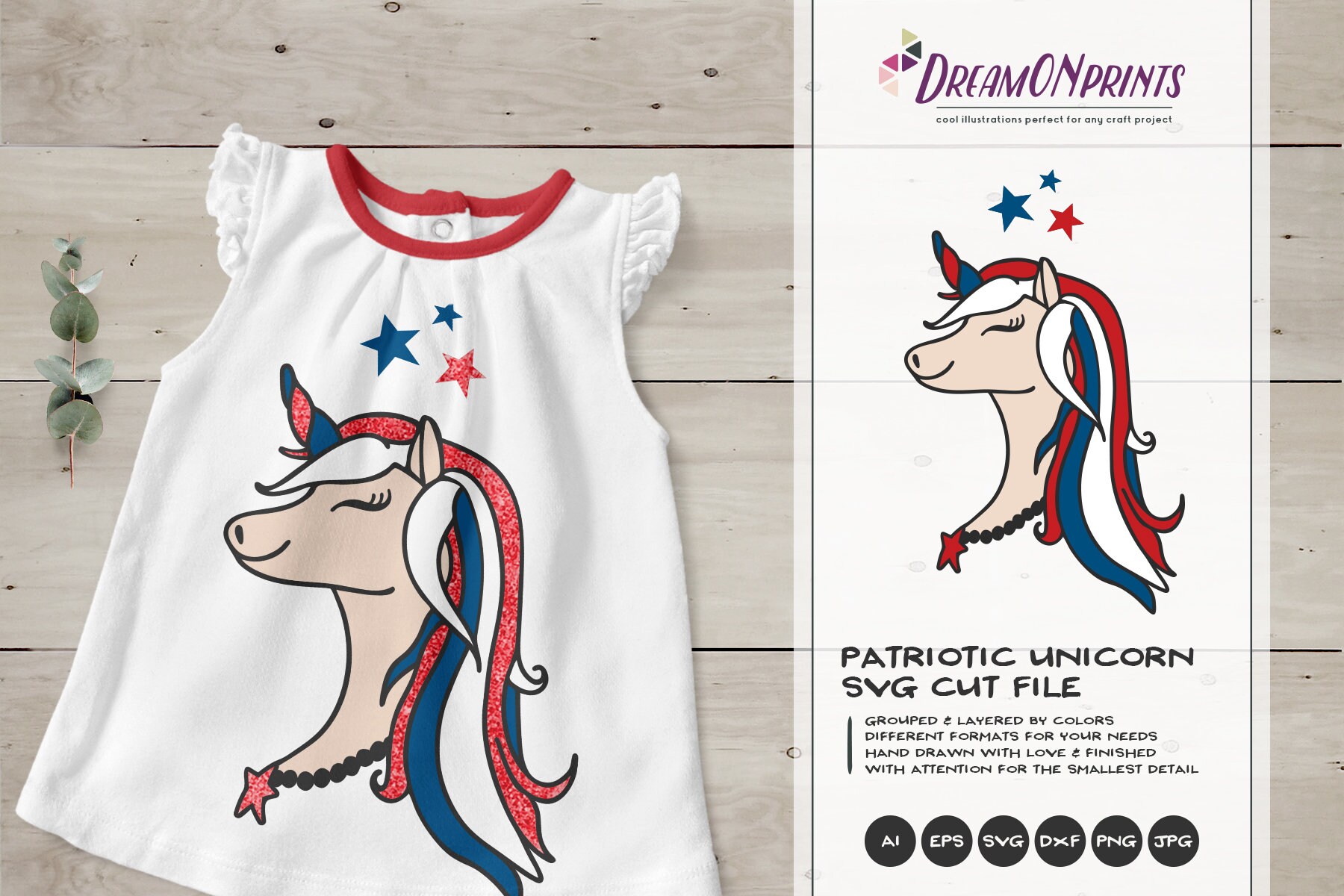 Download Unicorn SVG Cut File| Patriotic Unicorn Illustration ...