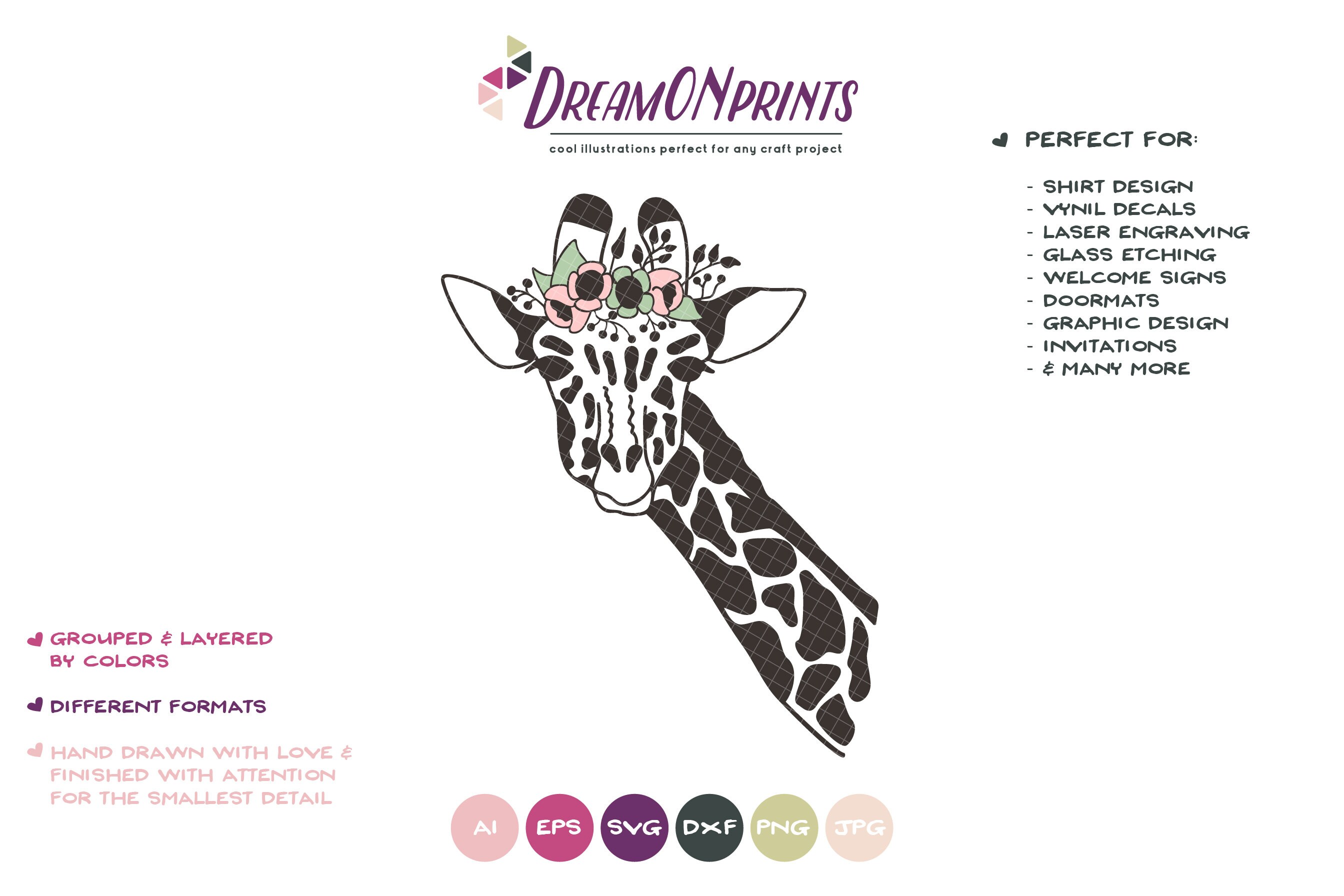 Download Giraffe Svg Giraffe Face With Flowers Kids Svg Cute Wild Svg Cut File Nature Animals Svg For Cricut Silhouette Cutting Machines Dop320