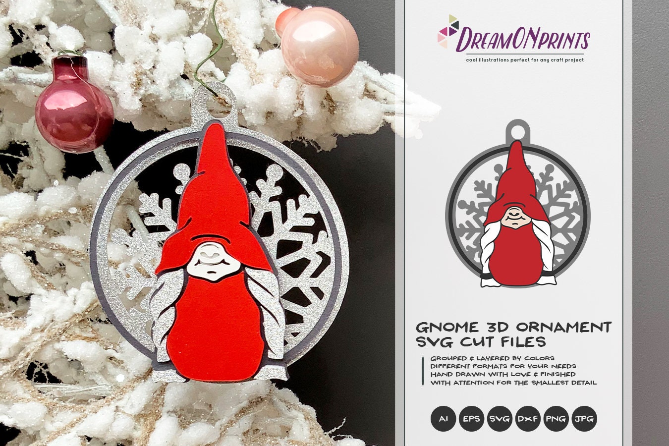 Download Christmas Gnome Ornament Christmas 3d Layered Design Paper Cut Ornament