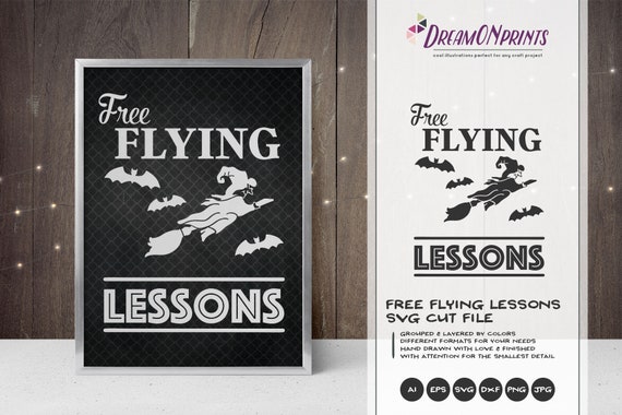 Free Flying Lessons SVG Witch | Fun Halloween Design | Witch Illustration
