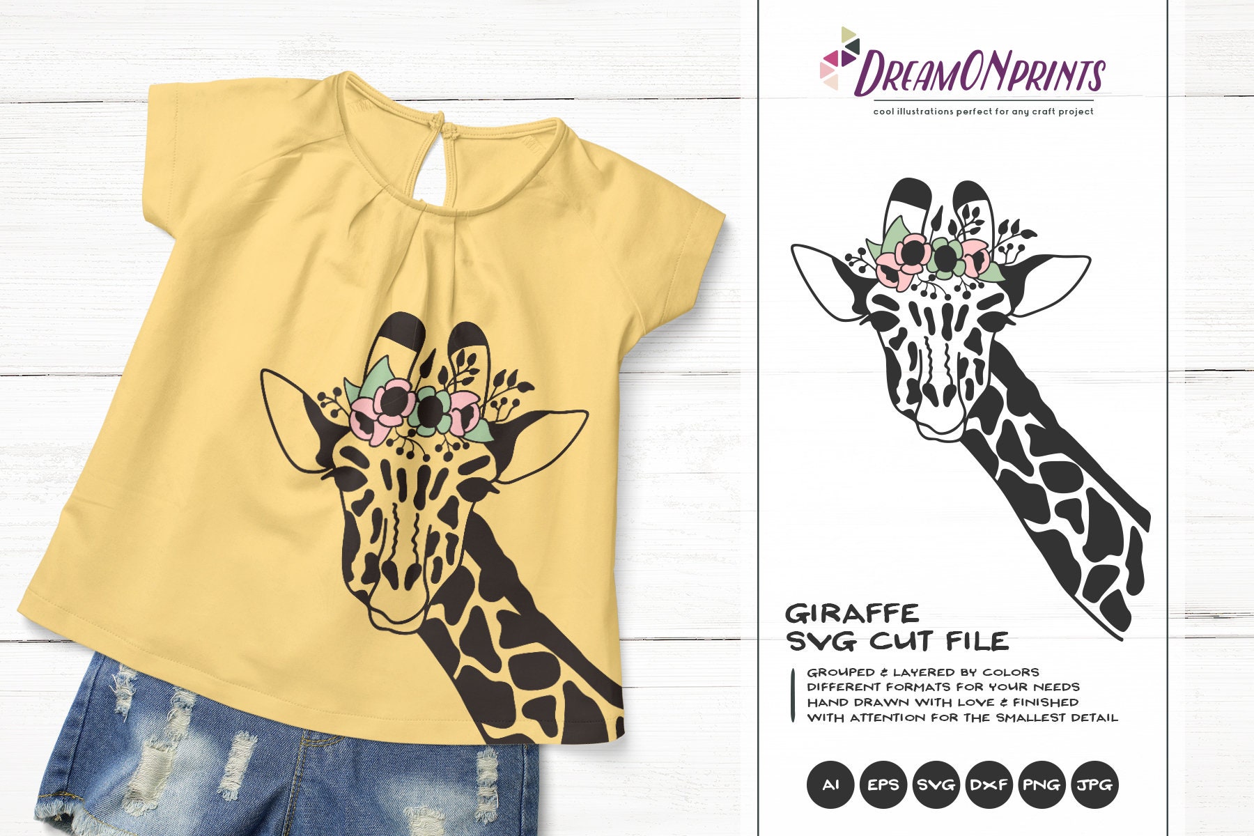 Download Giraffe SVG Giraffe Face with Flowers, Kids SVG, Cute Wild ...
