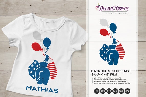 Patriotic SVG Cut File | Elephant with Balloons