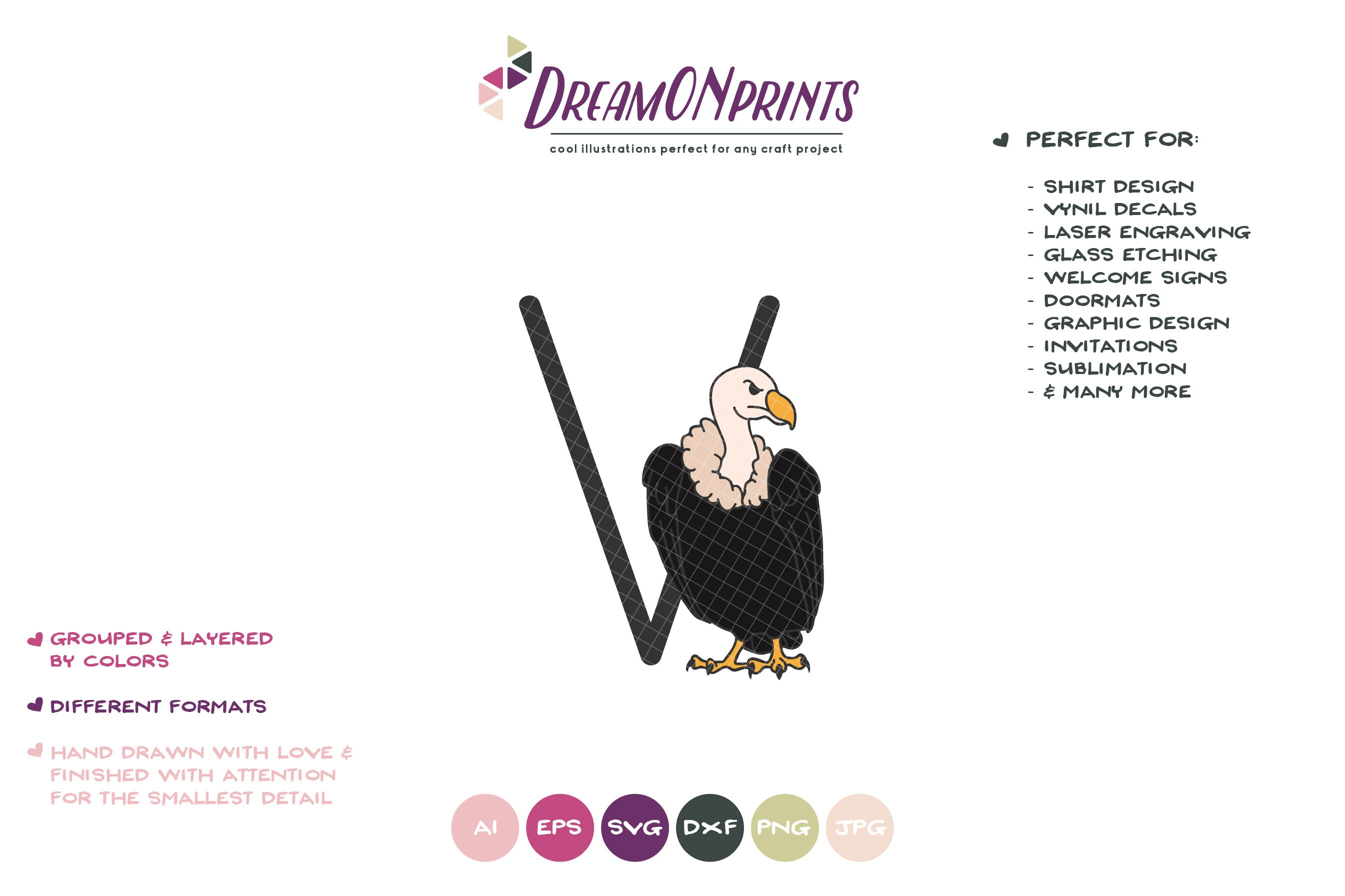 Download Vulture SVG | Monogram Letter V SVG Cut File