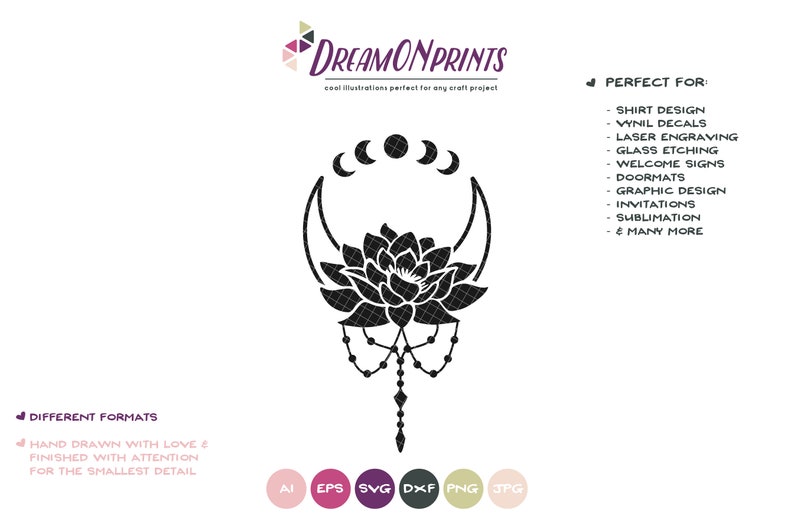 Download Crescent Moon and Lotus SVG Mandala SVG Cut Files | Etsy