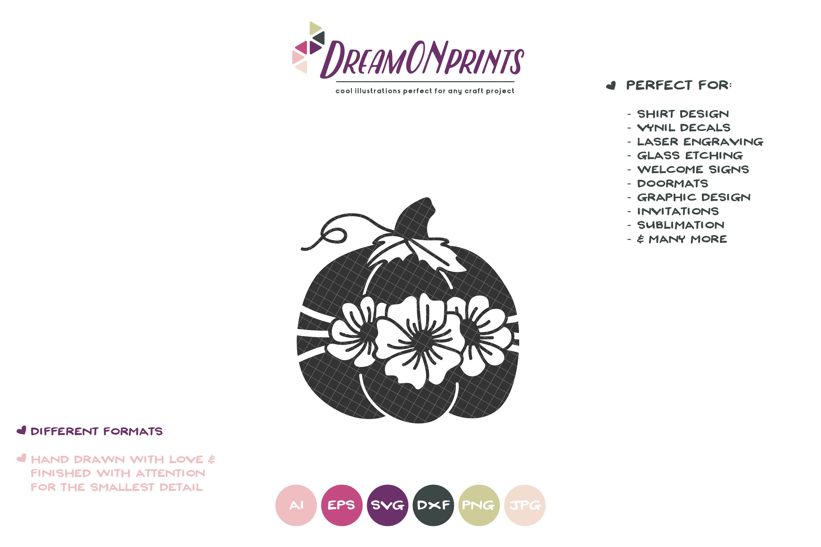 Download Fall Pumpkin with Flowers SVG | Autumn Design