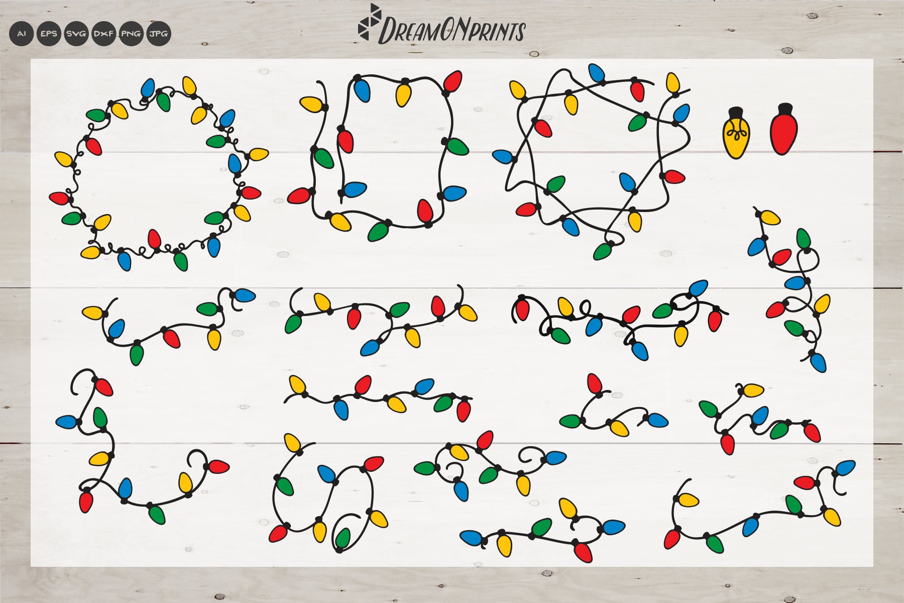 Download Christmas Lights SVG Bundle | Light Bulbs Frames & Borders