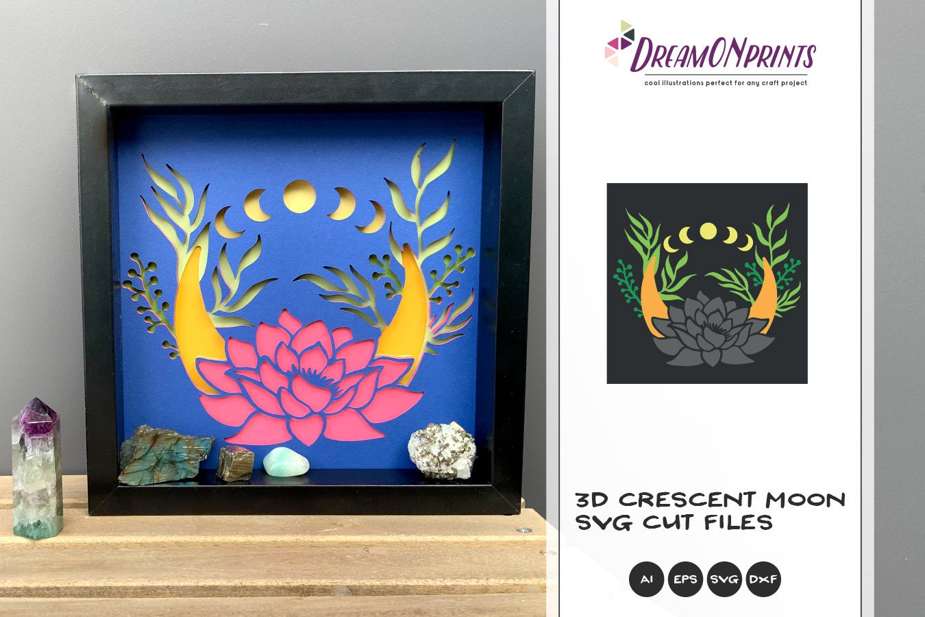 Download 3d Crescent Moon Svg Lotus Svg 3d Layered Design Laser Cut Files