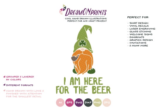 Irische Gnome Svg Ich Bin Hier Fur Das Bier Svg St Patricks Day St Patty Svg Shamrock Svg Cutting Dateien Fur Cricut Silhouette Htv Svg Dop190