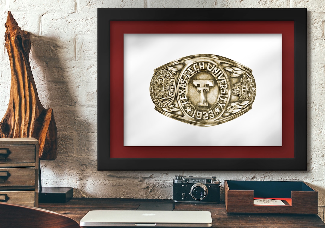 Texas Tech University Graduation Gold Ring Drawing PRINT, Red Raider ...