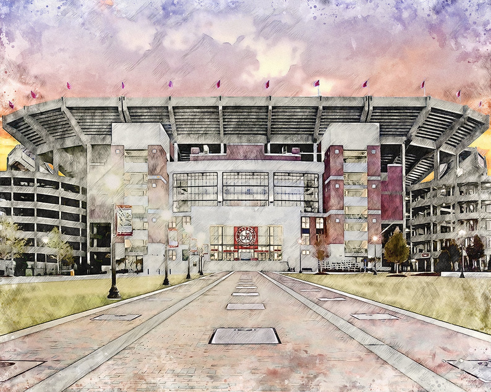 Bryant-denny Stadium Print Alabama Crimson Tide Artwork - Etsy
