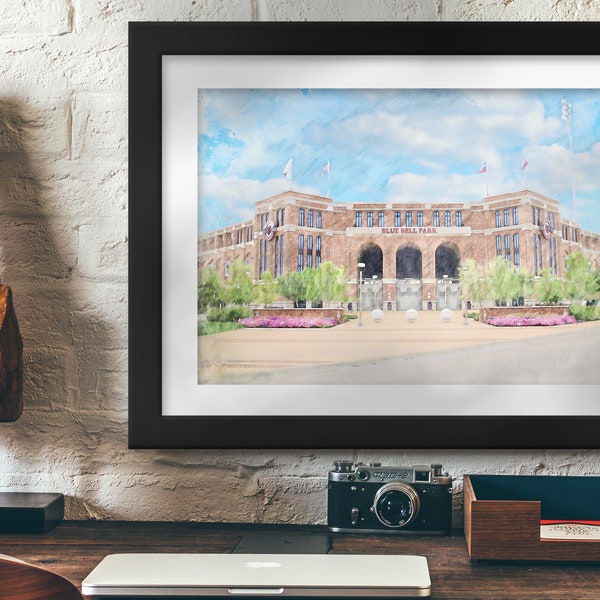 Olsen Field at Blue Bell Park Digital Watercolor Print, Aggie Artwork, Texas A&M Art, Aggie Baseball, Aggie Gift