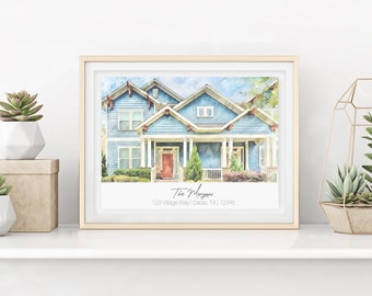 Custom Home Portrait Print, Watercolor Home Wall Art, House Closing Gift, House Warming Gift, Realtor Gift, House Portrait from Photo