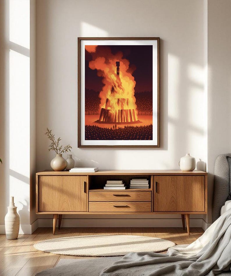 Bonfire Frame Square Retro-style - Bonfire Poster Artwork - Etsy
