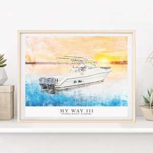 Custom Boat Portrait Print, Personalized Watercolor Boat Wall Art