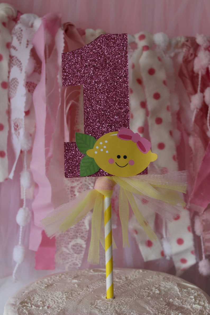 Pink Lemonade Number 1 Cake Topper with Bow 1st First Birthday Custom Made Glitter Birthday Cake Decoration