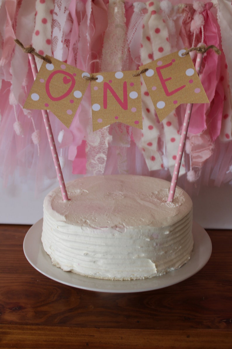 Rustic Natural Hessian Look Pink Polka Dot Handmade Cake Bunting 1st 2nd Birthday Custom Made Personalized Number
