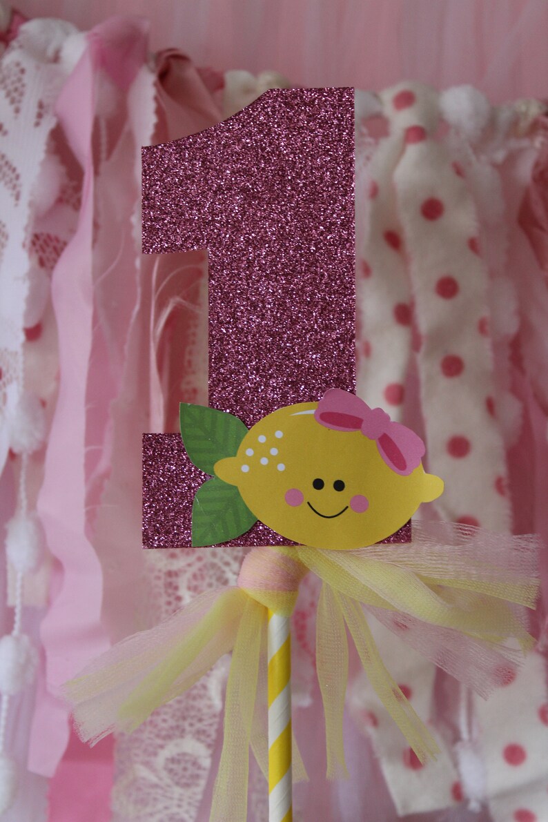Pink Lemonade Number 1 Cake Topper with Bow 1st First Birthday Custom Made Glitter Birthday Cake Decoration