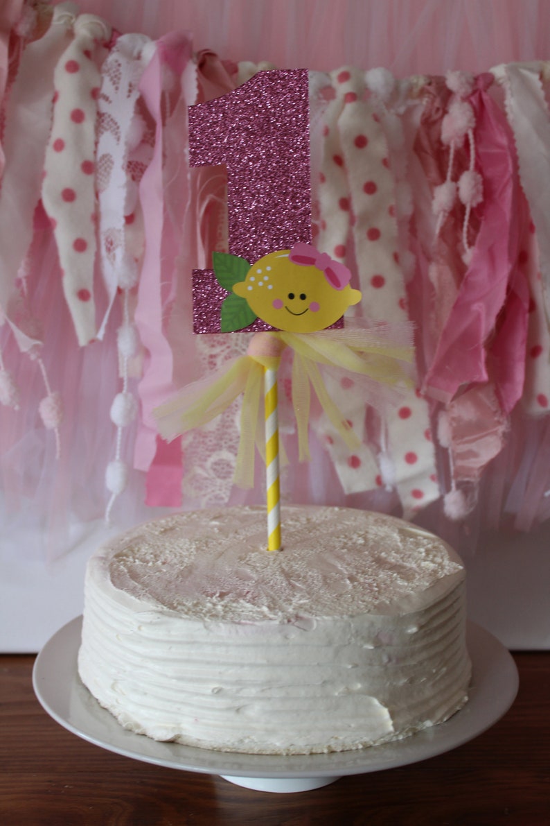 Pink Lemonade Number 1 Cake Topper with Bow 1st First Birthday Custom Made Glitter Birthday Cake Decoration
