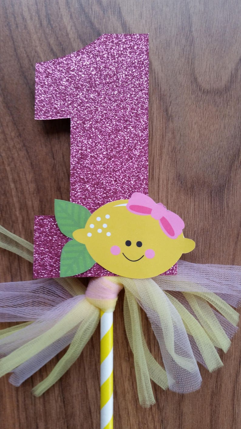 Pink Lemonade Number 1 Cake Topper with Bow 1st First Birthday Custom Made Glitter Birthday Cake Decoration