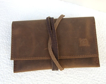 Pochette en cuir Portefeuille en cuir en détresse Pochette en cuir en détresse fabriquée à la main Portefeuilles à tabac