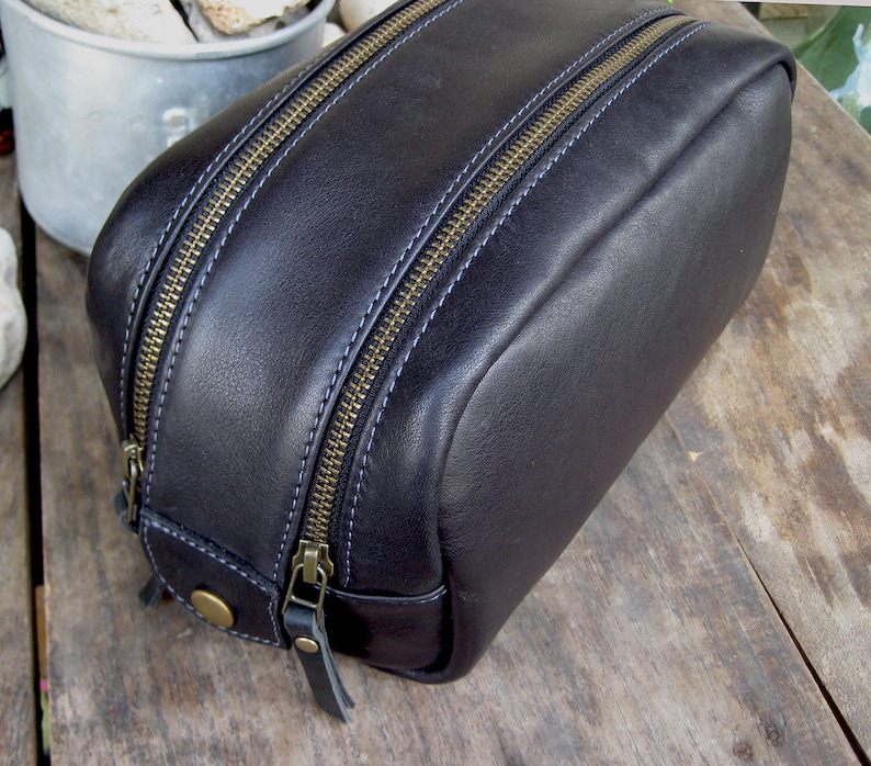 Personalized Dopp Kit Black Leather Toiletry Bag Leather Etsy