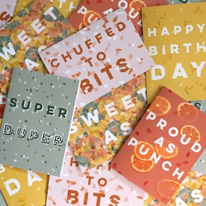 5er Pack Fröhliche Grußkarten | Lustige Typografie | Bunte Illustration | Modernes Design | Kunst Geschenk Set