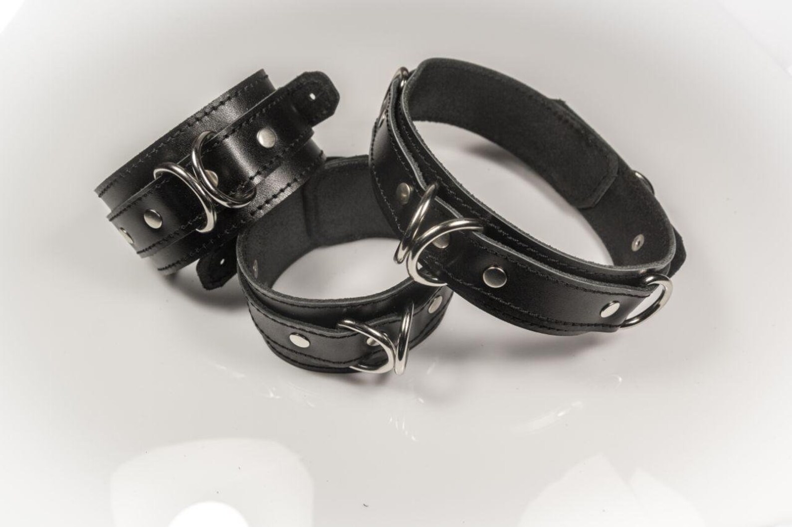 Fetish black leather restraints set Collar and Cuffs Bdsm Set Etsy