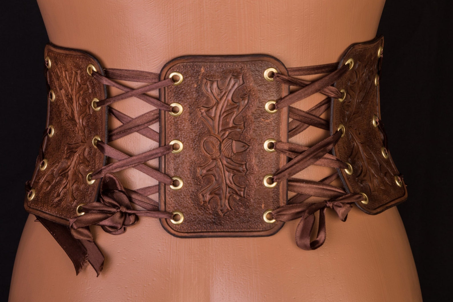 Leather corset belt Medieval underbust corset Wide belt Brown Etsy