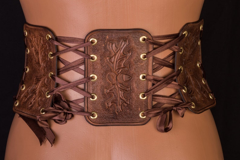 Leather corset belt Medieval underbust corset Wide belt Brown Etsy