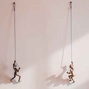 2 Piece Climbing Sculpture Wall Art Gift For Home Decor Interior Design Rock Climbing Woman Contemporary Artwork Bronze