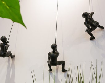 3 Piece BIG Climbing Sculpture Wall Art Gift For Home Decor Interior Design Rock Climber Climbing Man Contemporary Artwork Resin BLACK