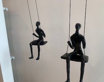 2 piece set 3D Sculpture Swing Gift For Home Decor Interior Design UNIQUE AND AMAZING Hand made and hand painted Black