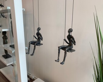 2 piece set 3D Sculpture Swing Gift For Home Decor Interior Design UNIQUE AND AMAZING Hand made and hand painted Bronze