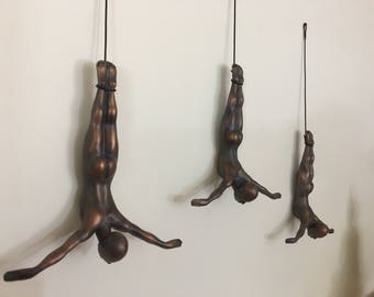 3 Piece Diving Sculpture Wall Art Gift For Home Decor Interior Design Diving Man Contemporary Artwork BRONZE ANTIQUE