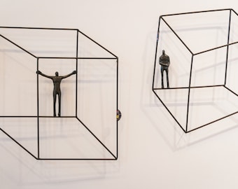 2 piece set 3D Sculpture Wall Art Gift For Home Decor Interior Design square illusion Man Contemporary Artwork Black CUST09