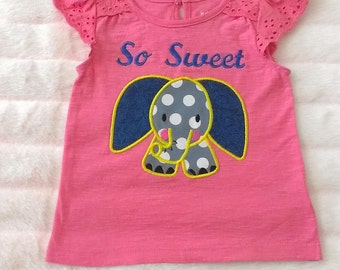 Baby Clothing, Baby Girl Top with Elephant, Machine Embroidery, Baby Gift, Headband included free shipping