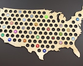 Beer Cap Map USA - Standard or Large USA map - Maple Wood - Cherry Wood - Unique Gift