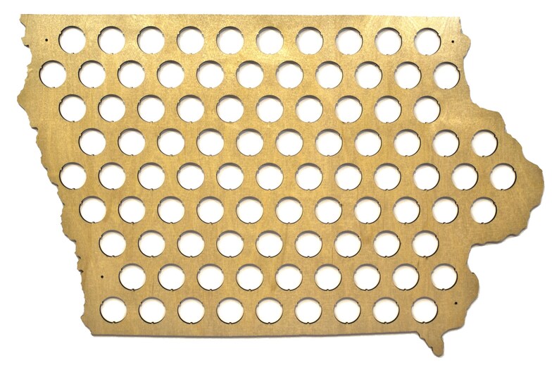 Iowa Beer Cap Map IA Maple Wood Semigloss Finish Wood Etsy