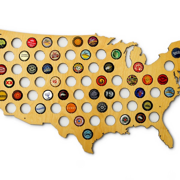 Beer Cap Map USA - Standard or Large USA map - Maple Wood - Cherry Wood - Unique Gift