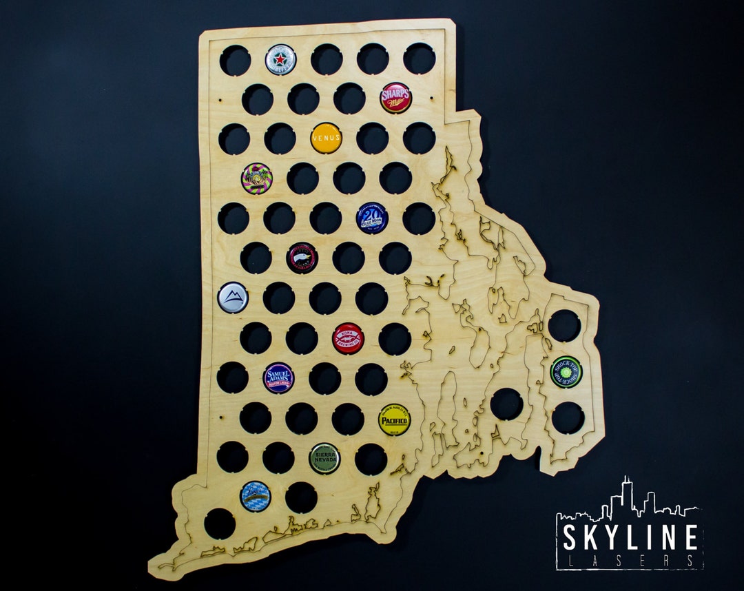 Rhode Island Beer Cap Map RI - Maple Wood - Semi-gloss Finish - Wood ...