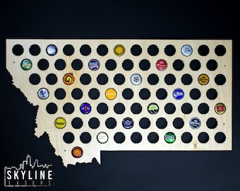 Montana Beer Cap Map MT - Maple Wood - Semi-Gloss Finish - Wood Beer Cap Holder - Craft Beer Cap