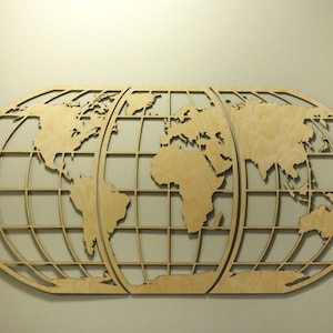 World Map Art -Huge Wood Globe Wall Hanging - Earth World Map Decor - Office Art - Free Shipping