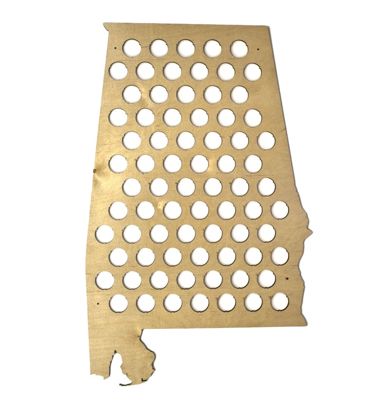 Alabama Beer Cap Map AL Maple Wood Semi-Gloss Finish Wood Beer Cap Holder Craft Beer Cap image 2