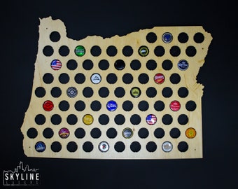 Oregon Beer Cap Map OR - Maple Wood - Semi-Gloss Finish - Wood Beer Cap Holder - Craft Beer Cap