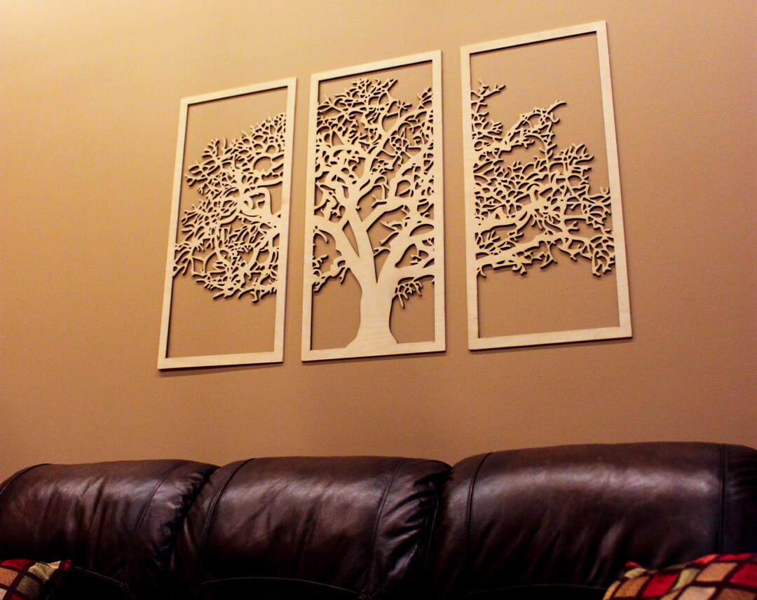 Tree of Life 3 Panel Tree Wood Wall Art Wood Triptych Living Room Free