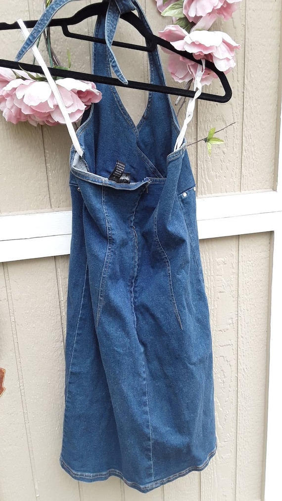 Upcycled denim halter dress, vintage boho jean dr… - image 3